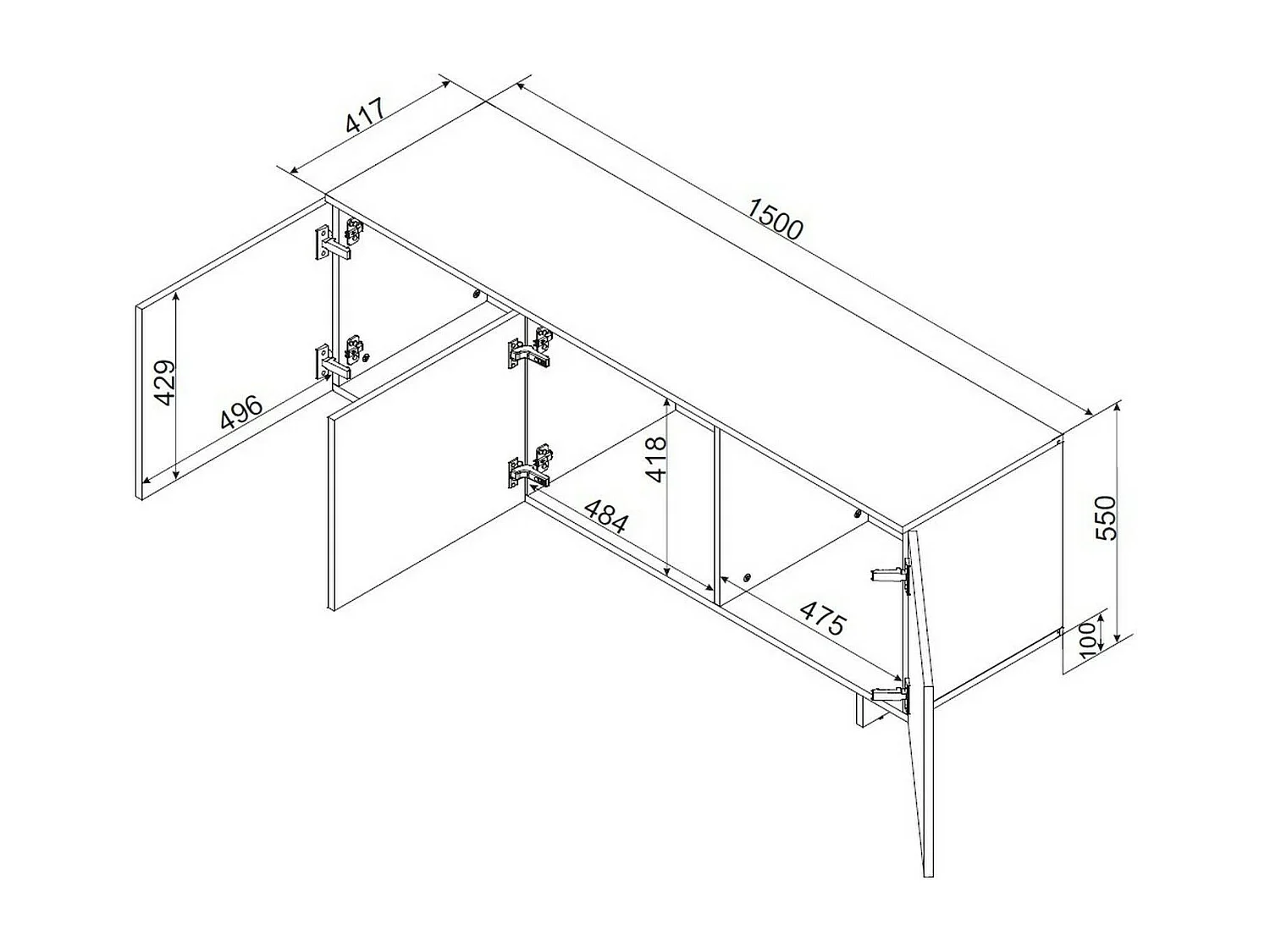 Meuble TV Fundao, une étagère, 41,5x150x55h cm Beige