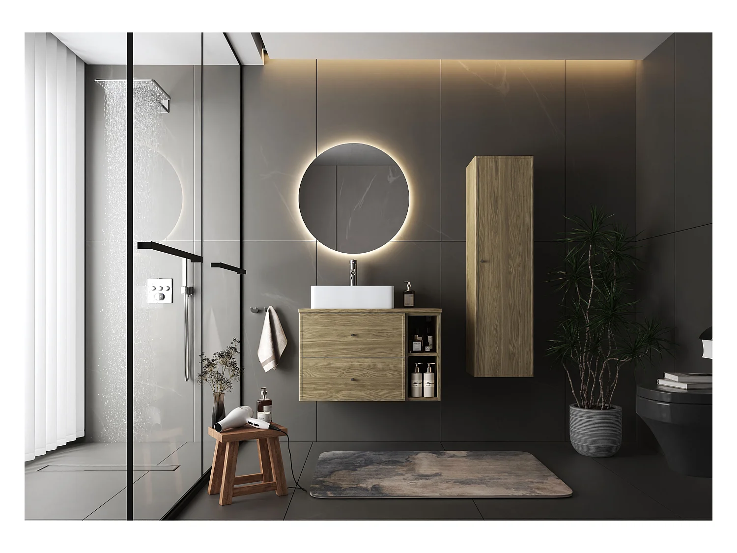 Badkamerset 80 cm Kast Rek Werkblad Eikenhout geolied Marco