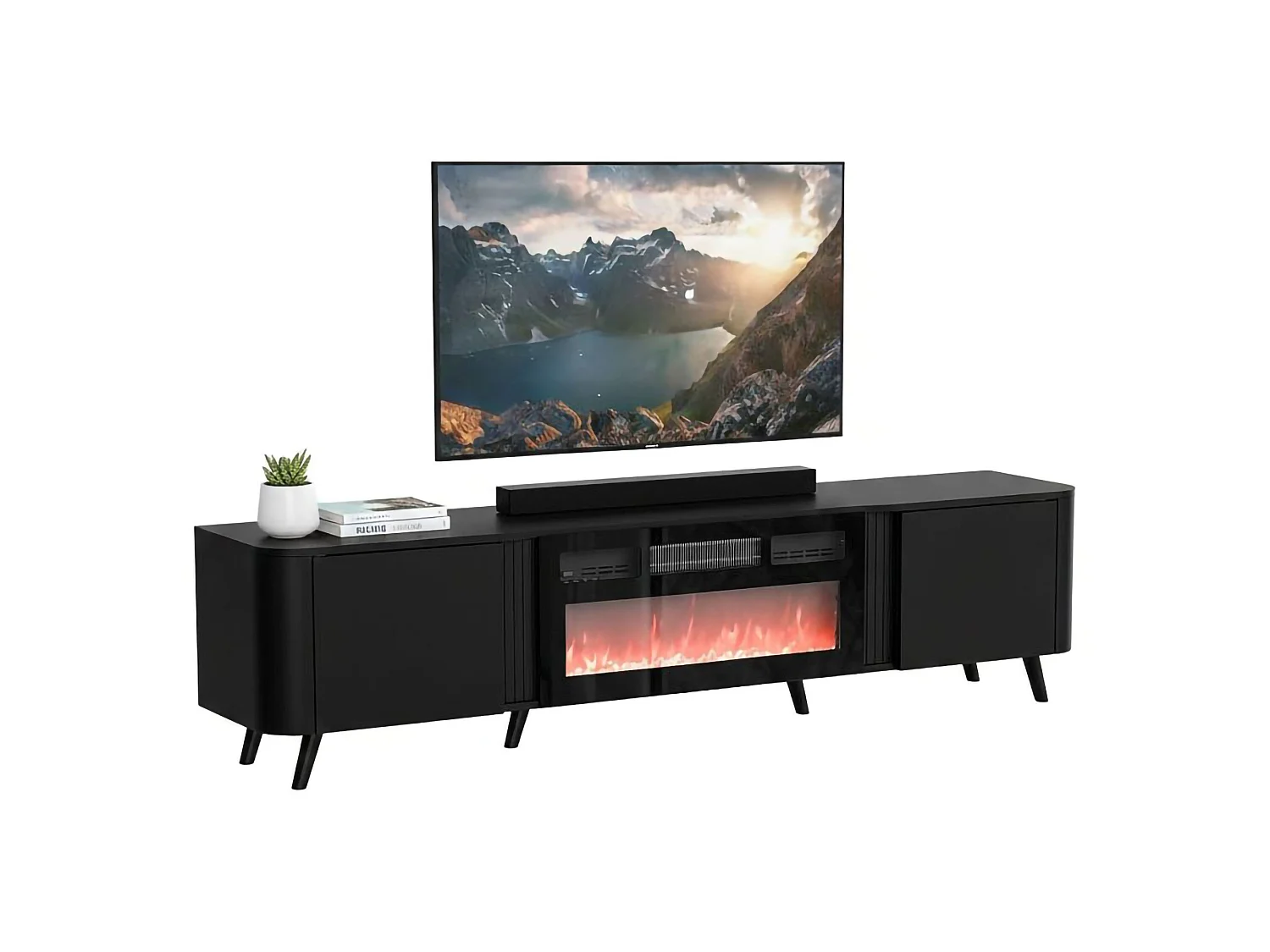 Meuble TV Tomar, 2 Étagères, 40x190,5x58h cm Noir