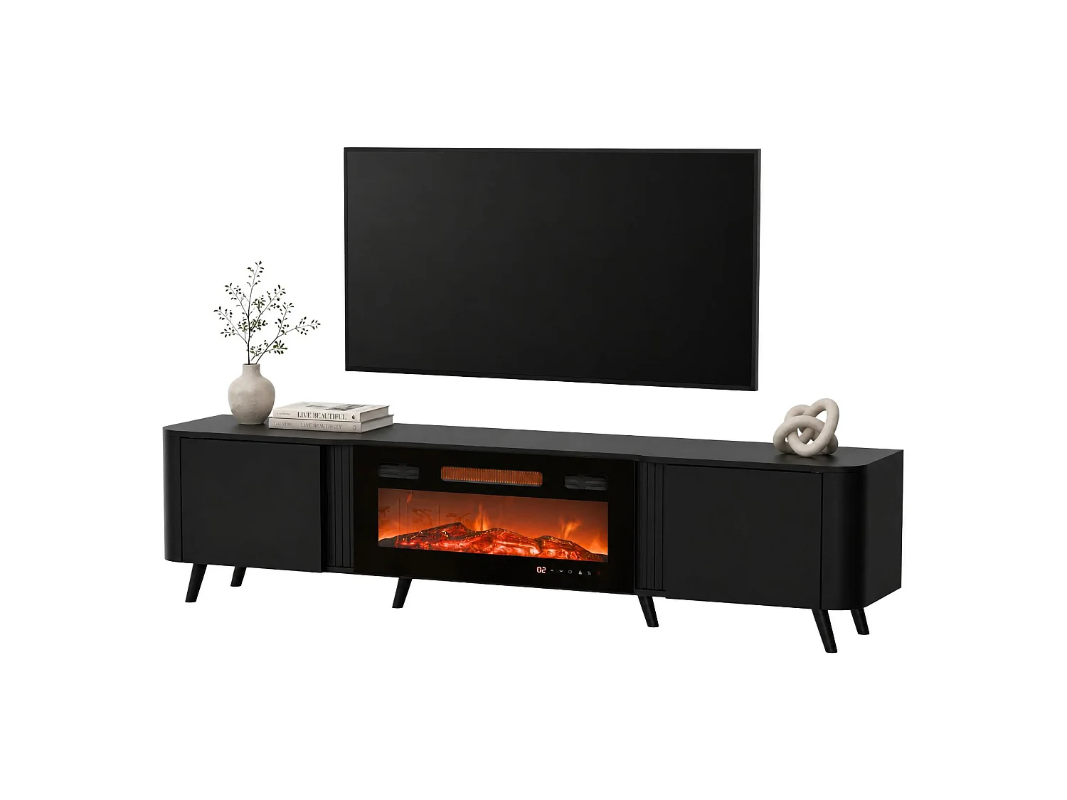 Meuble TV Tomar, 2 Étagères, 40x190,5x58h cm Noir