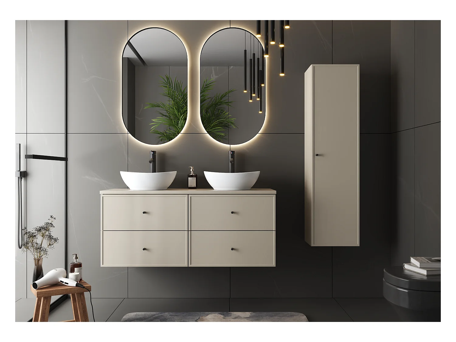 Ensemble de salle de bain en cachemire 120 cm Armoire avec plateau Marco