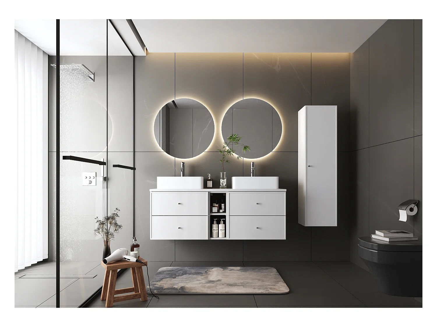 Witte wastafelkast 60 cm 2 lades Marco