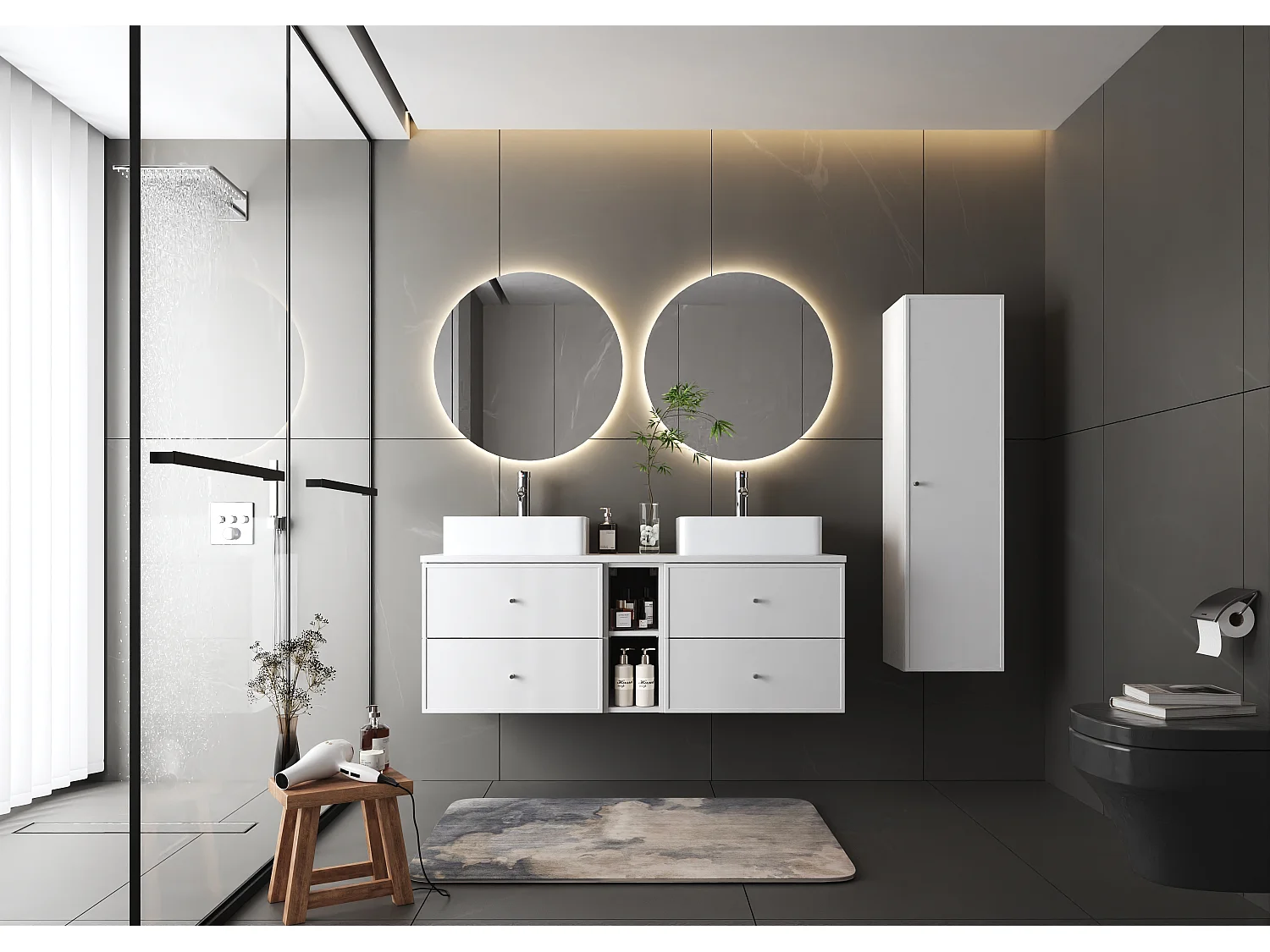 Armoire blanche sous lavabo 60 cm, 2 tiroirs Marco