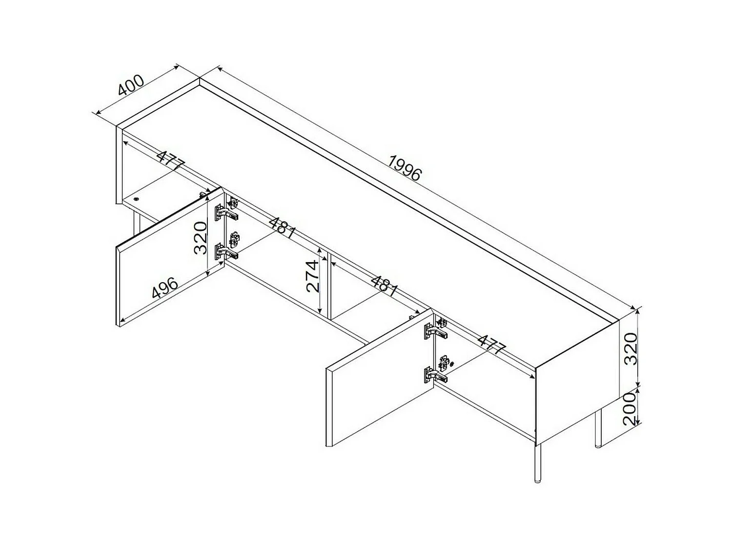 Meuble TV Novas, une étagère, 40x200x52h cm Beige Chêne