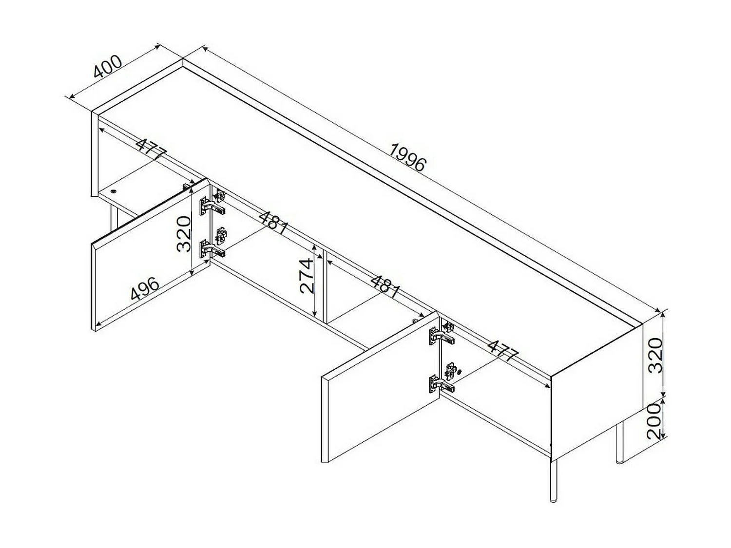 Meuble TV Novas, une étagère, 40x200x52h cm Beige Chêne