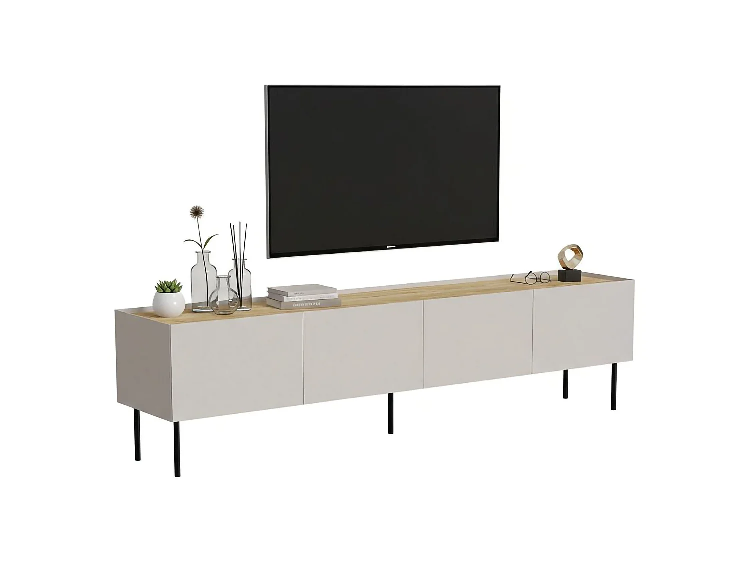 Meuble TV Novas, une étagère, 40x200x52h cm Beige Chêne
