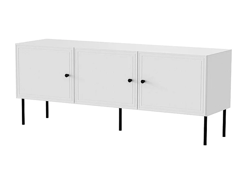 Mobile porta TV Sarzana, Madia da salotto con tre ante battenti, Rialzato da terra, 151x40 h60 cm, Bianco