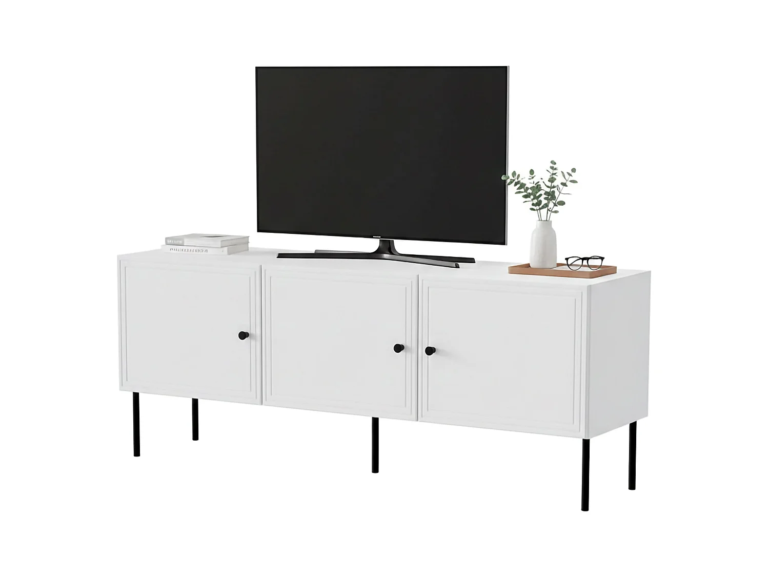 Sarzana tv-meubel, 3 planken, 151x40x60h cm wit, 3 deuren, 6 vakken