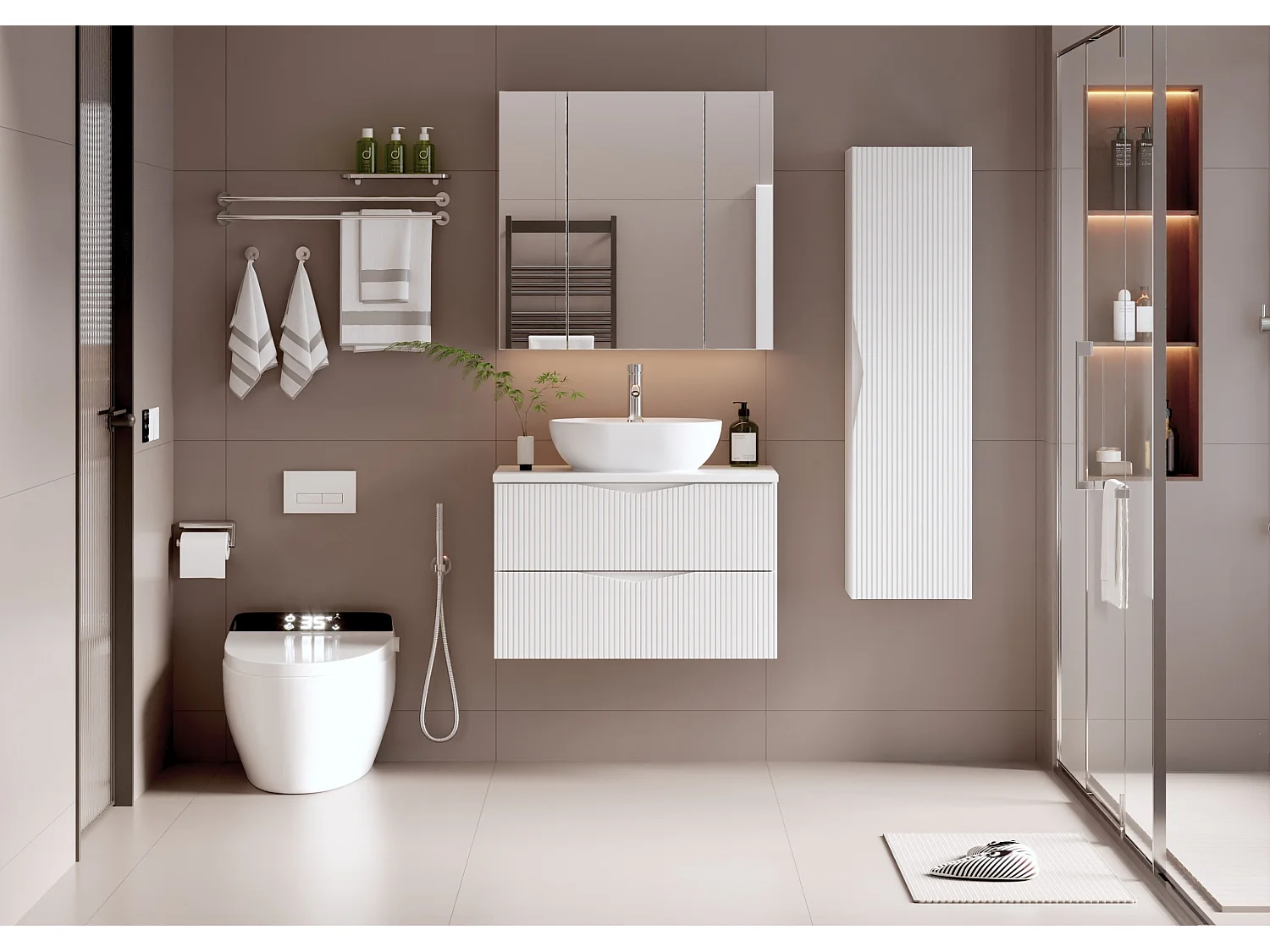 Meuble sous-vasque 80cm plan de toilette Tao Blanc