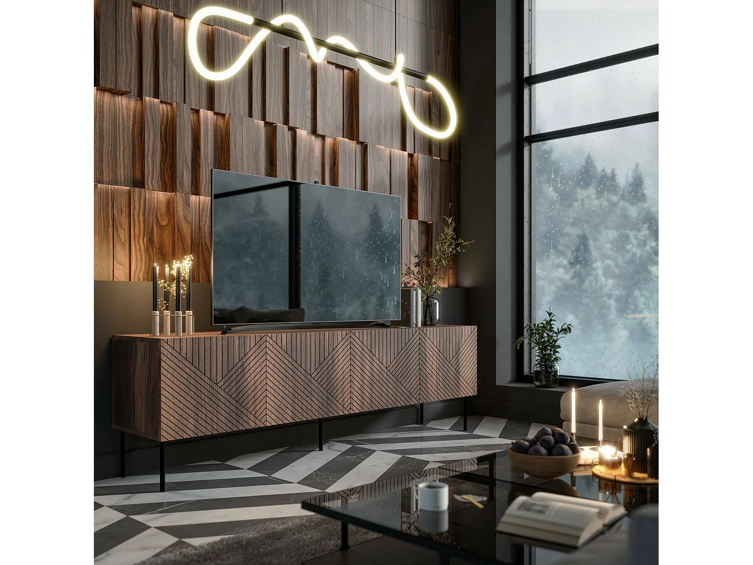 Meuble TV Lagos, une étagère, 40x190x58h cm Marron