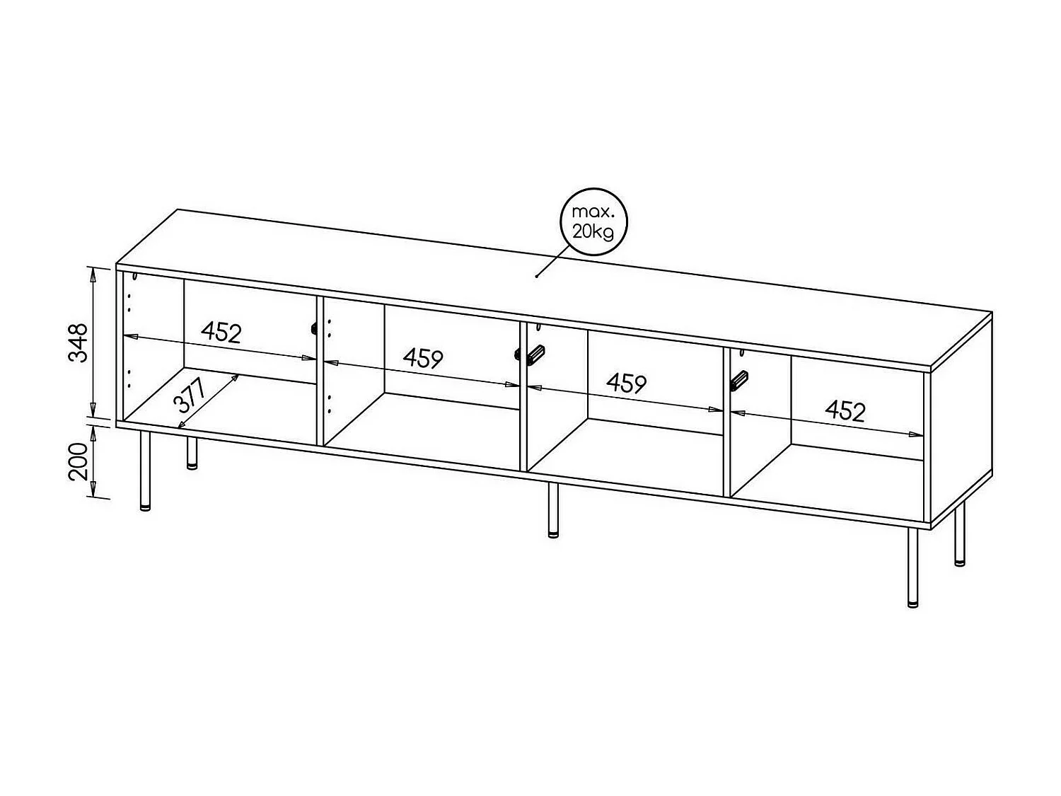 Meuble TV Lagos, une étagère, 40x190x58h cm Marron