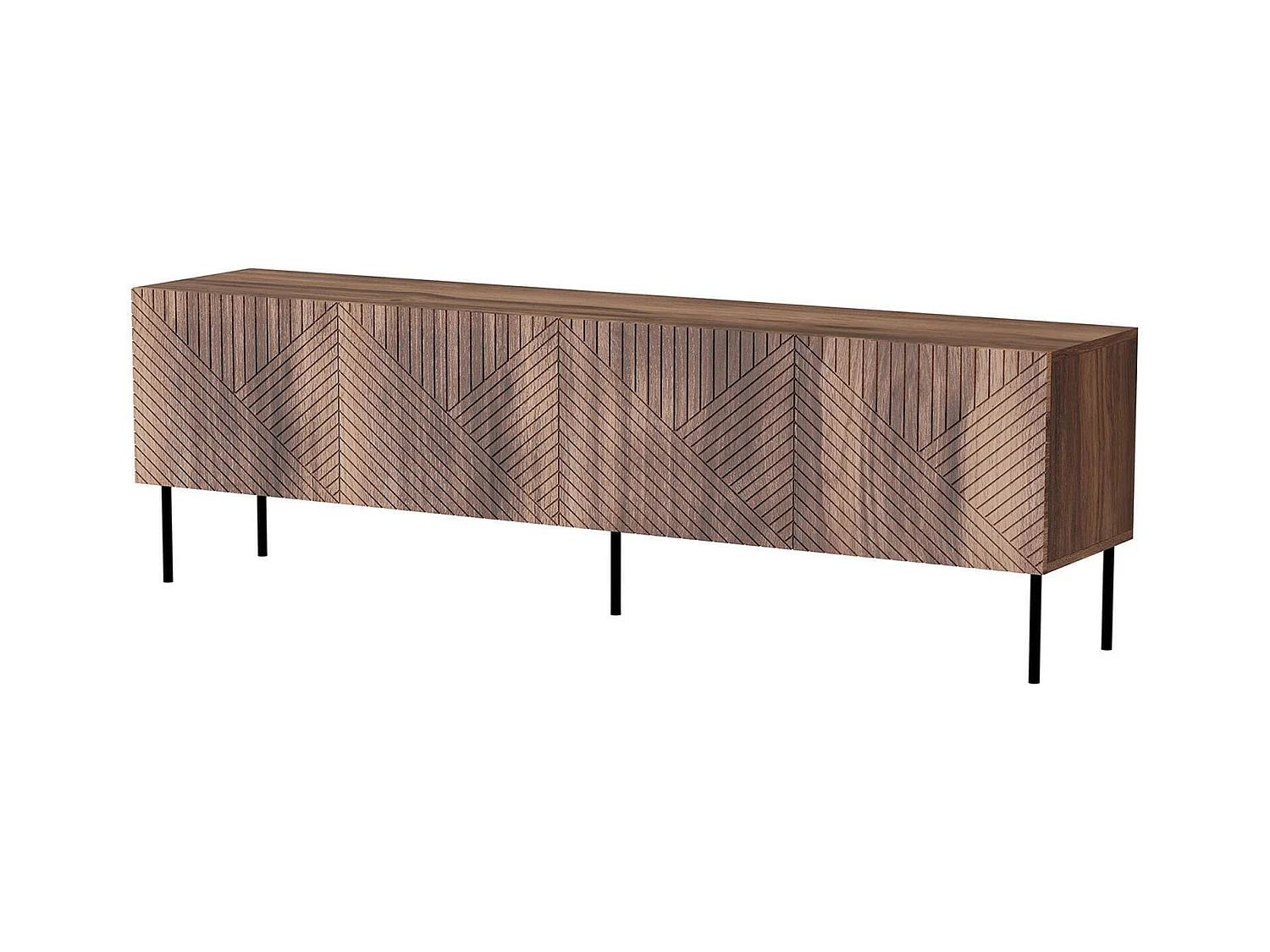 Mobile porta TV Marea, Madia da salotto con quattro ante battenti, Rialzato da terra, 190x40 h58 cm, Noce