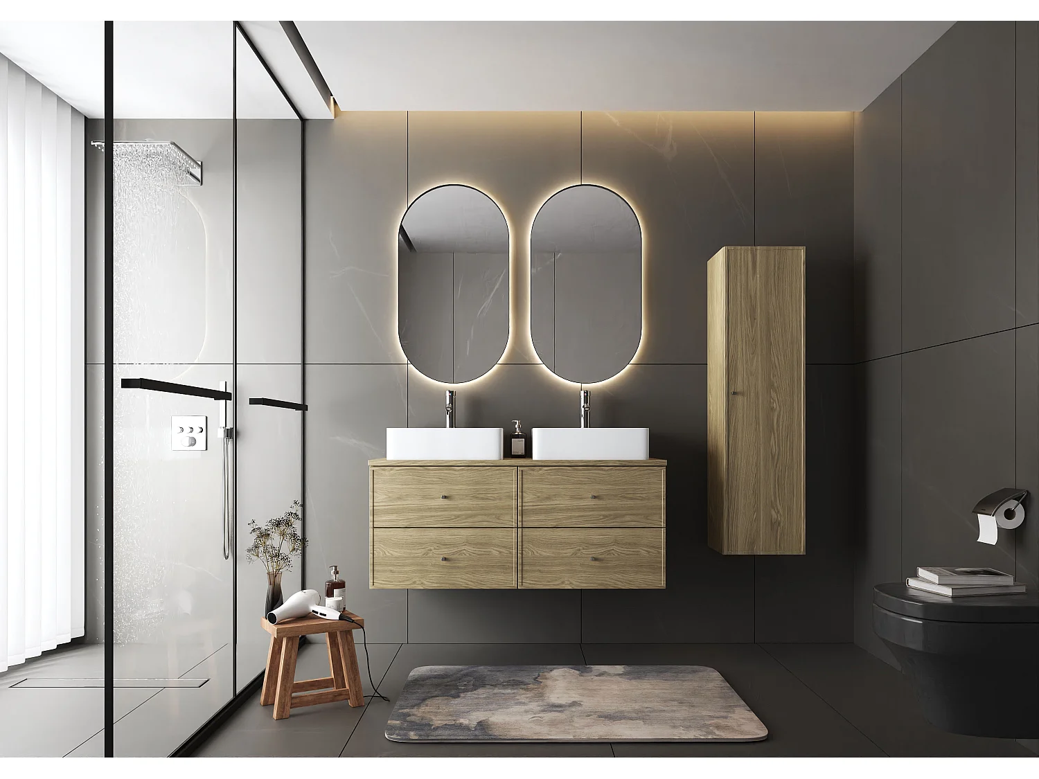 Ensemble pour salle de bain 120 cm Armoire avec plateau Chêne huilé Marco
