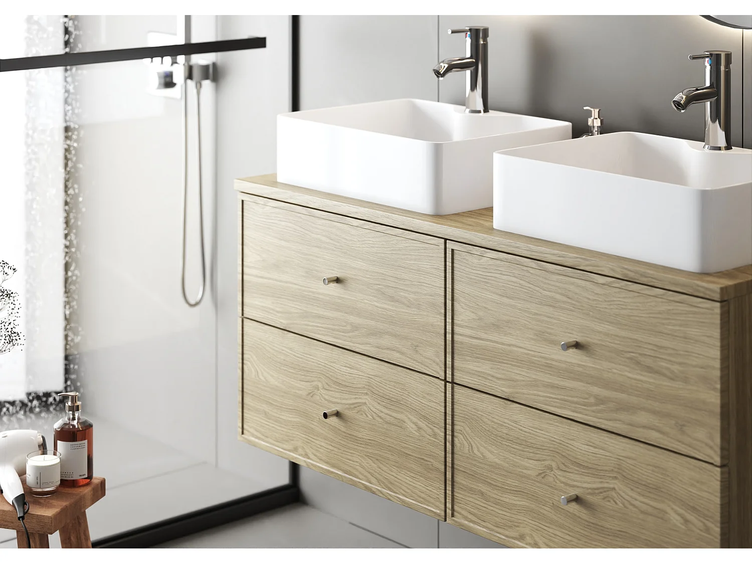 Ensemble pour salle de bain 120 cm Armoire avec plateau Chêne huilé Marco