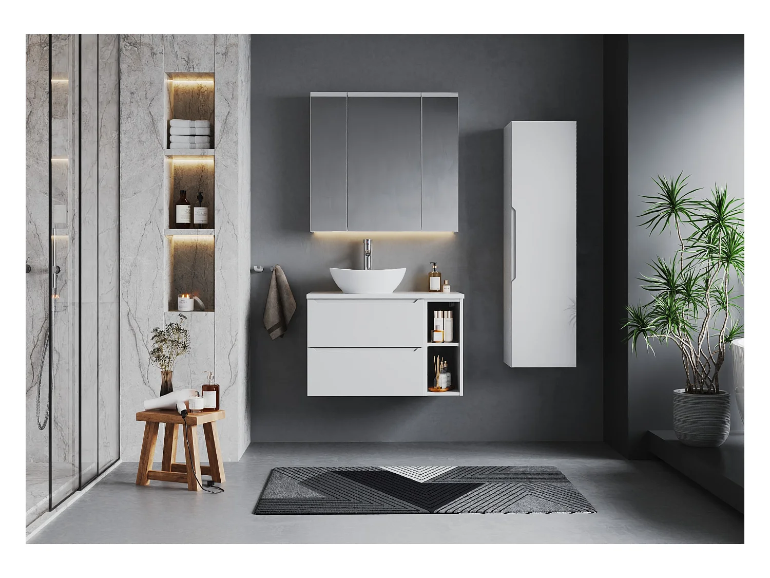 Ensemble blanc pour salle de bain 80 cm Armoire Étagère Plan de travail Etna