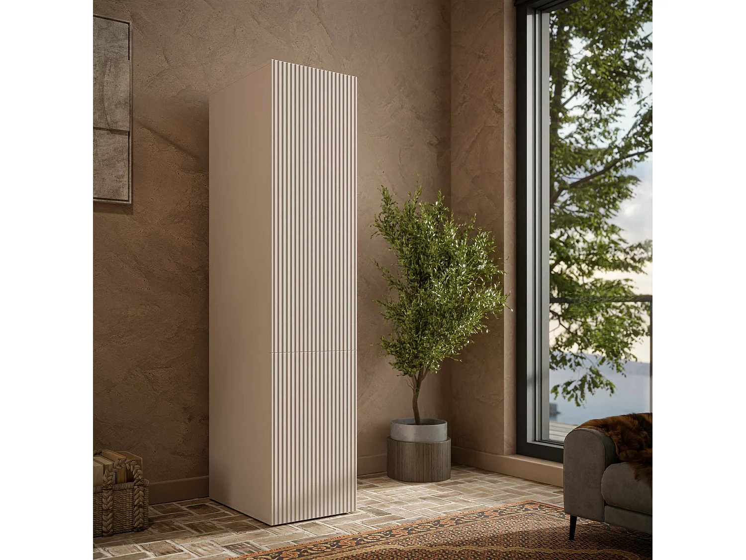 Armadio Multiuso 1 Anta Abrantes, 4 Ripiani, 55.5x198.5h cm Beige