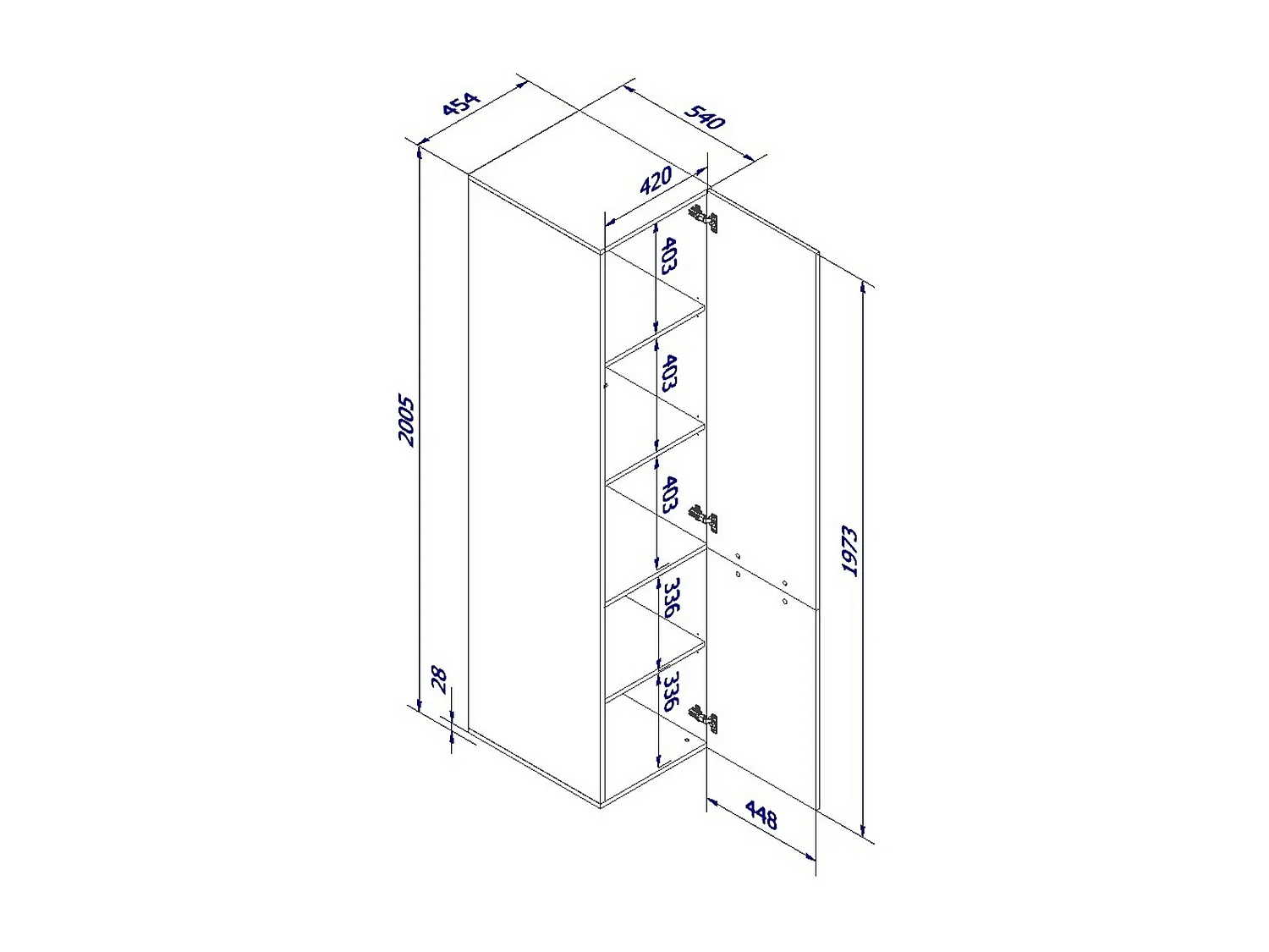Armoire Polyvalente 1 Porte Abrantes, 4 Étagères, 55,5x198,5h cm Beige