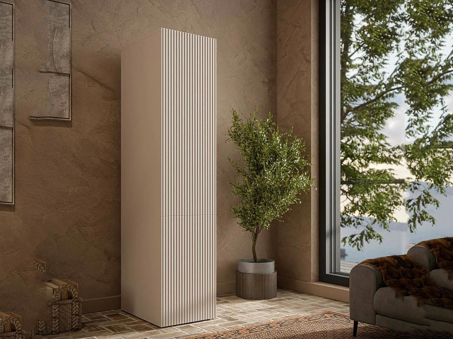Armadio Multiuso 1 Anta Abrantes, 4 Ripiani, 55.5x198.5h cm Beige
