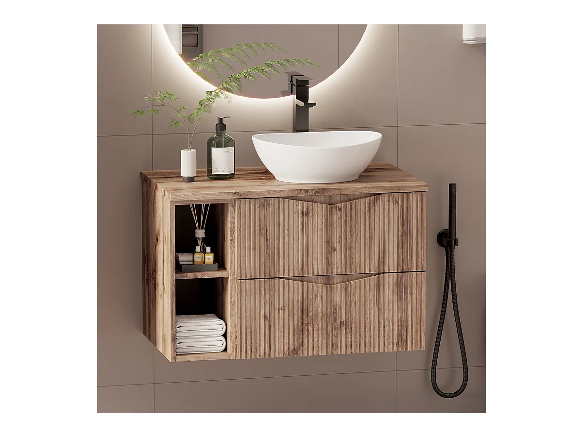 Meuble sous-vasque 80cm 2 niches plan de toilette Tao Bois