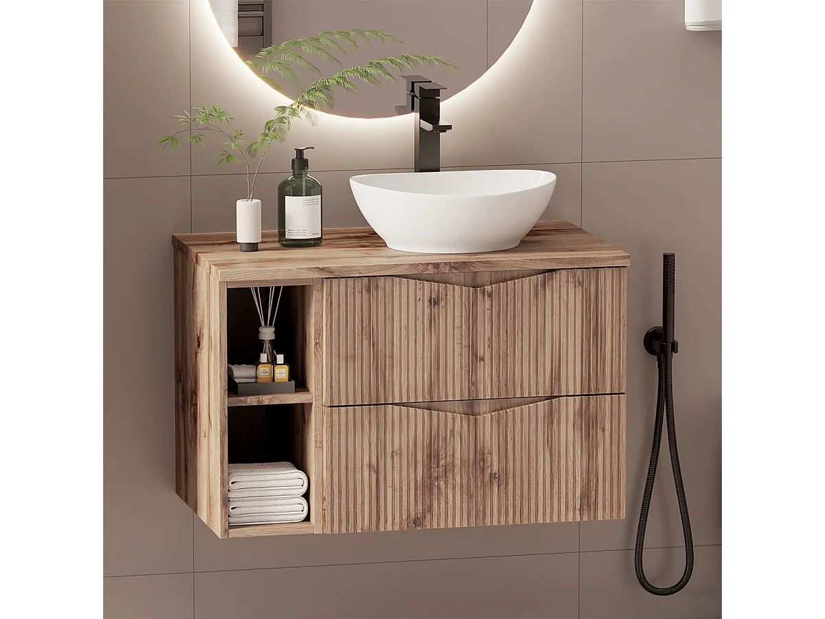 Meuble sous-vasque 80cm 2 niches plan de toilette Tao Bois
