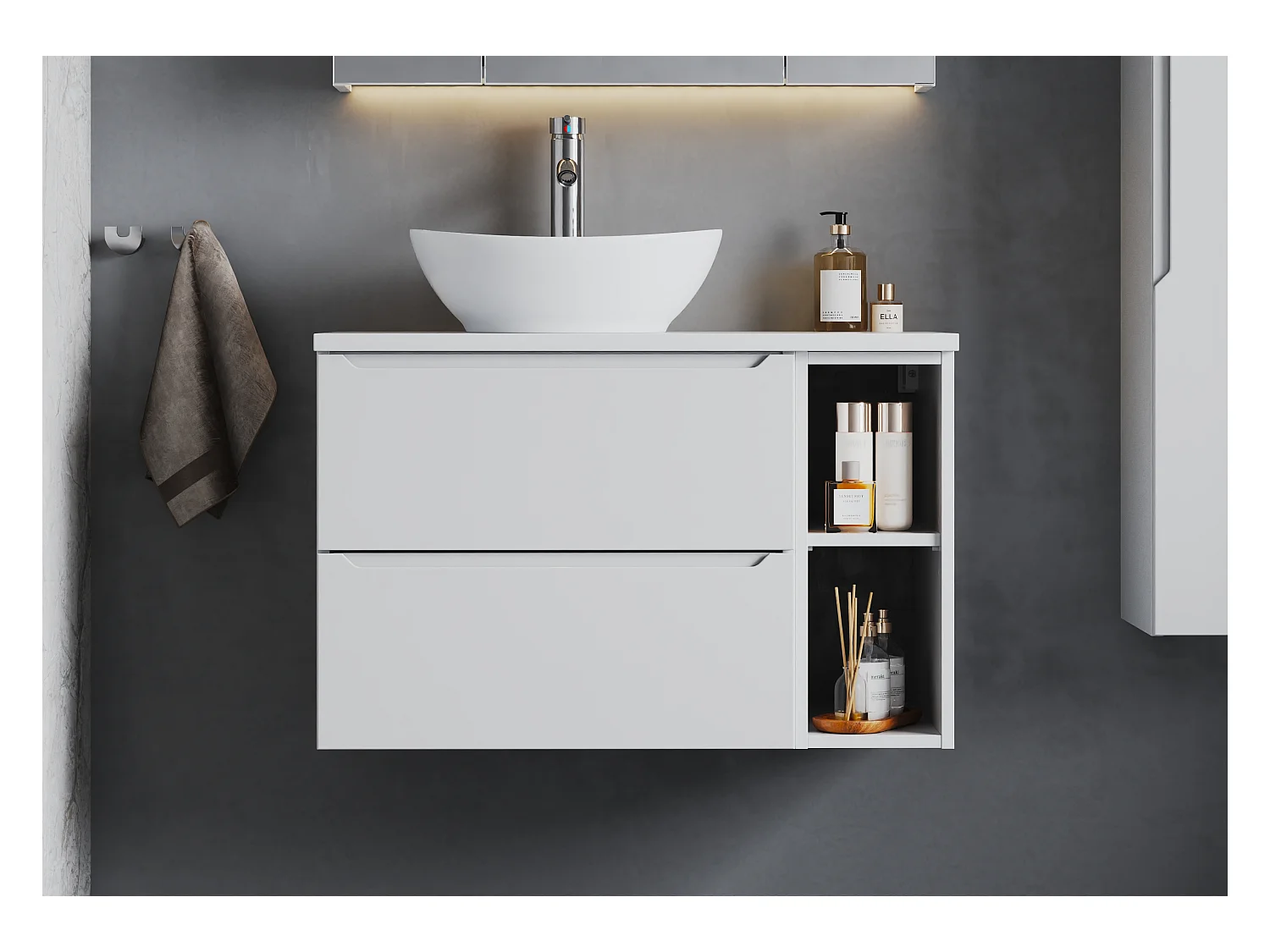 Weißer Waschbeckenschrank 60 cm, 2 Schubladen Etna