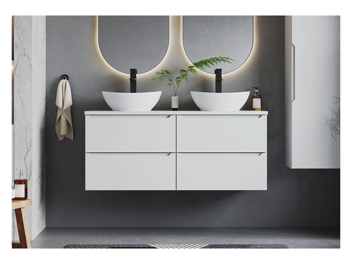 Weißer Waschbeckenschrank 60 cm, 2 Schubladen Etna