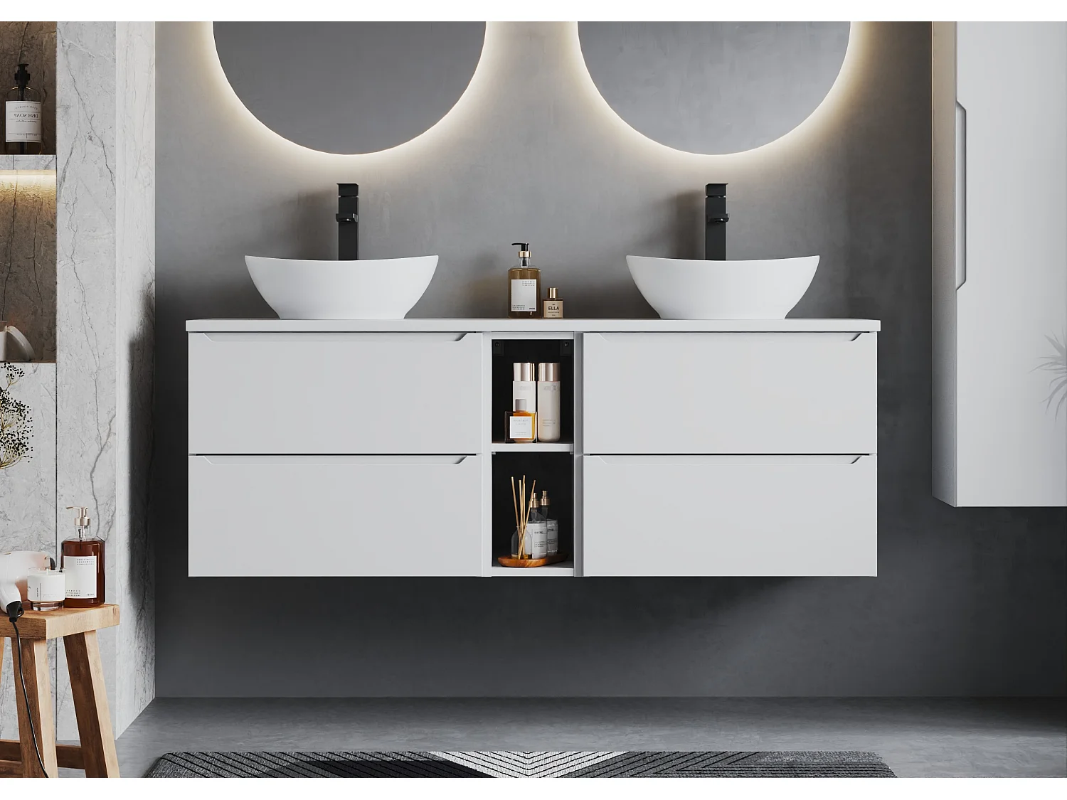 Witte wastafelkast 60 cm 2 lades Etna