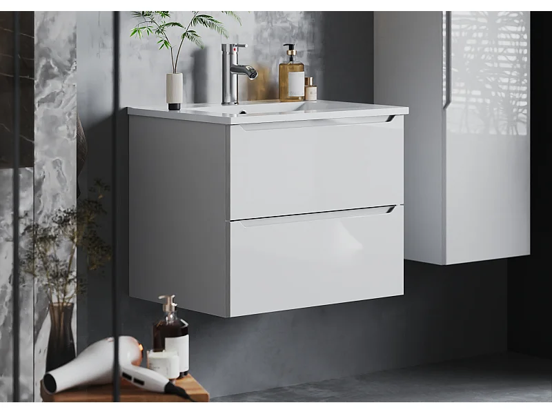 Armoire blanche sous lavabo 60 cm, 2 tiroirs Etna