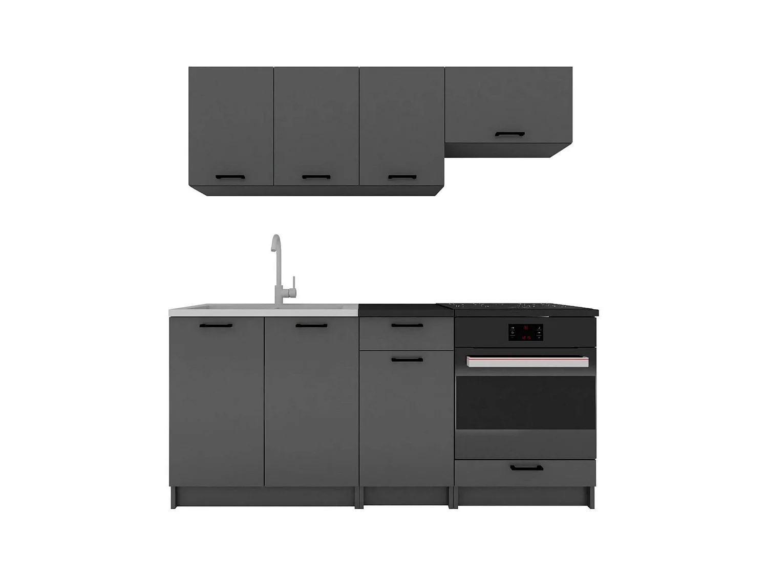 Cucina completa Covo, Set compatto e funzionale con ante e cassetto, Antracite