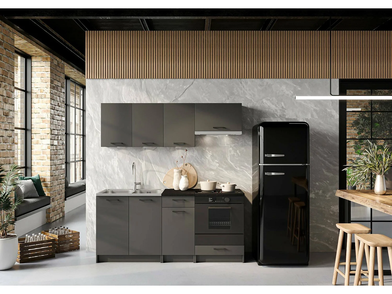 Cucina Completa Madera, un Cassetto, Grigio Antracite