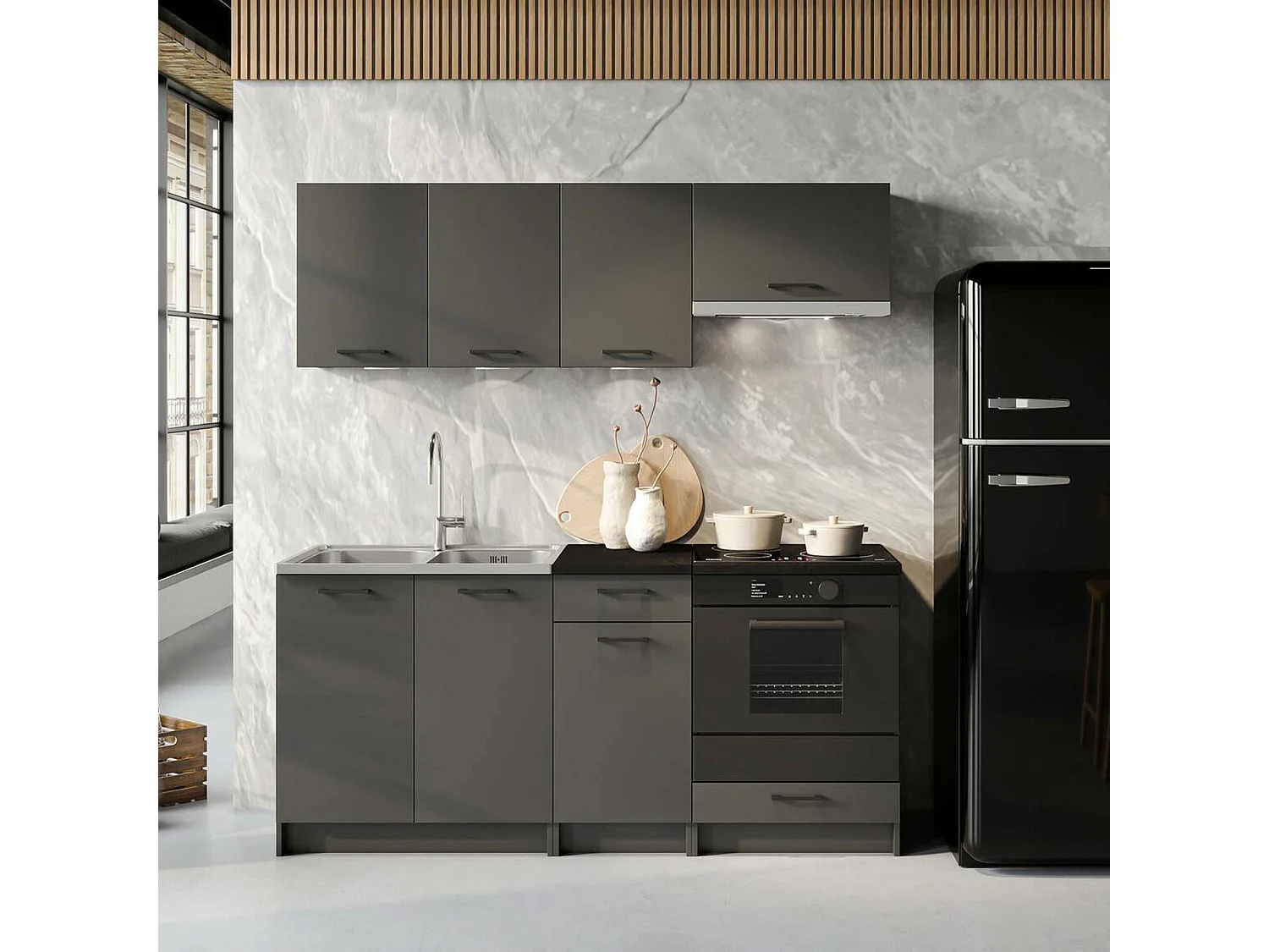 Cucina Completa Madera, un Cassetto, Grigio Antracite