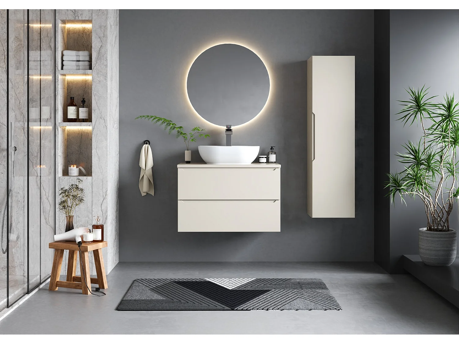 Ensemble de salle de bain en cachemire 80 cm Armoire avec plateau Etna
