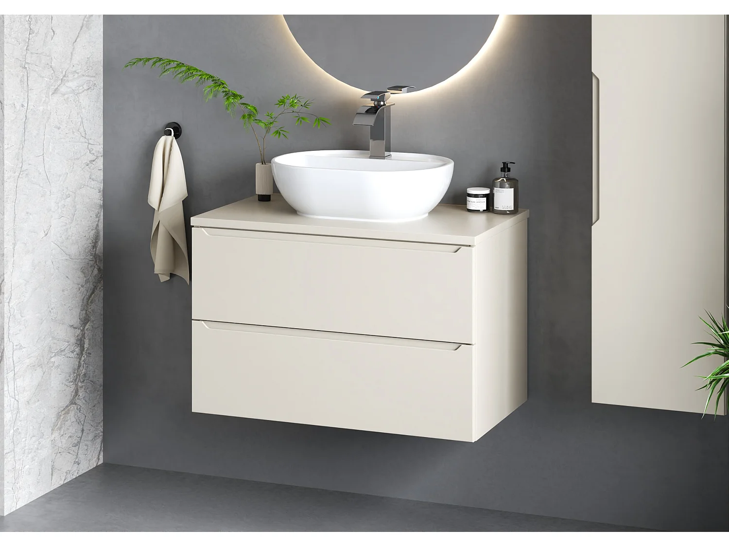 Ensemble de salle de bain en cachemire 80 cm Armoire avec plateau Etna