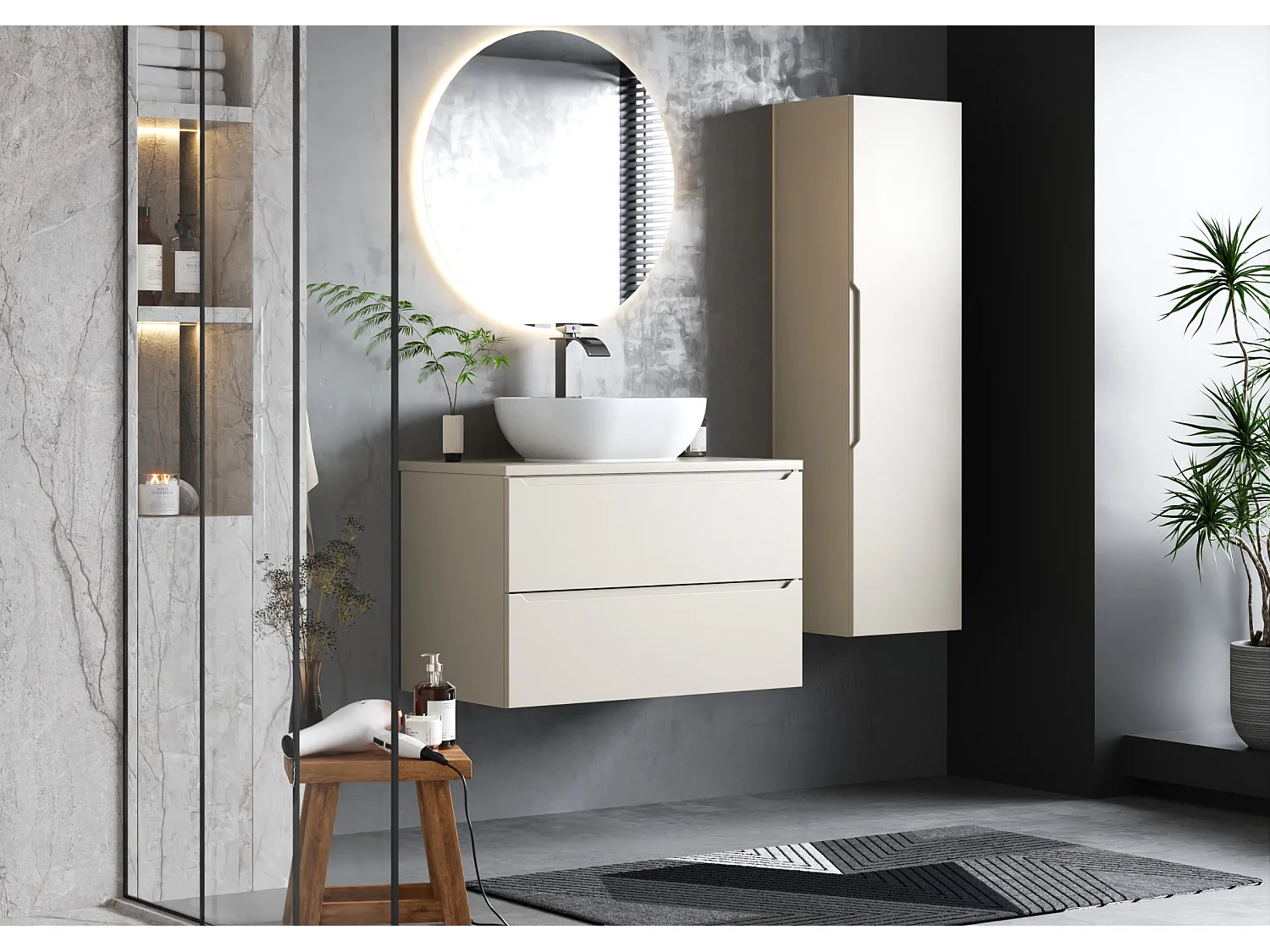 Ensemble de salle de bain en cachemire 80 cm Armoire avec plateau Etna