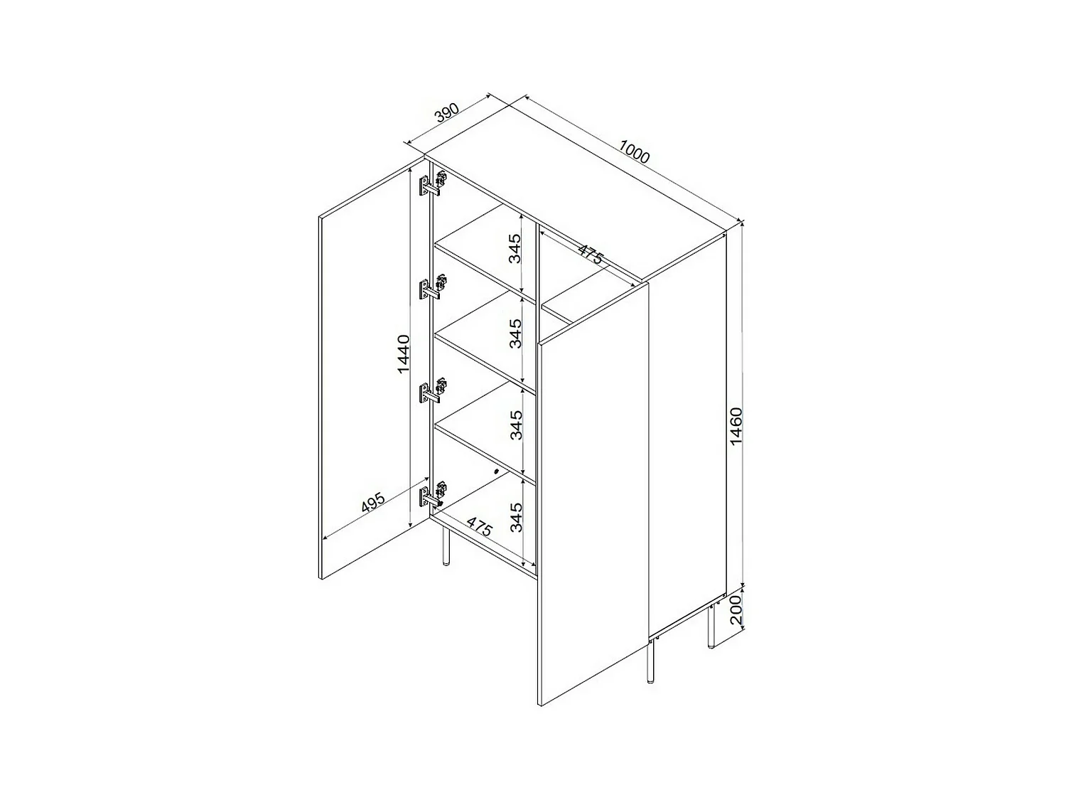 Armoire polyvalente 2 portes Montijo, 6 étagères, 39x166h cm Blanc