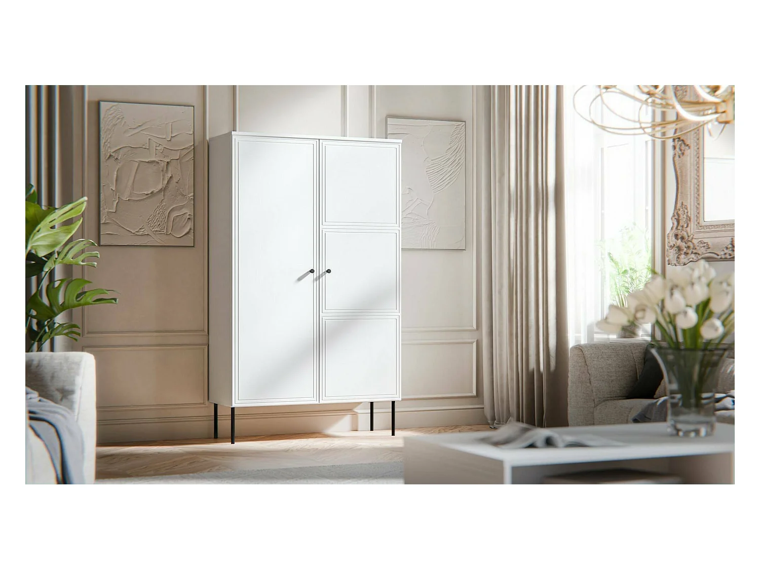 Armoire polyvalente 2 portes Montijo, 6 étagères, 39x166h cm Blanc