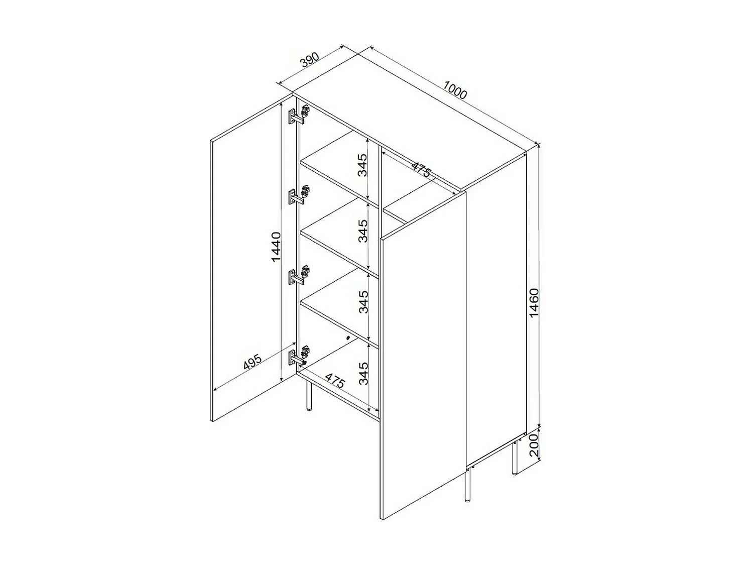 Armoire polyvalente 2 portes Montijo, 6 étagères, 39x166h cm Blanc
