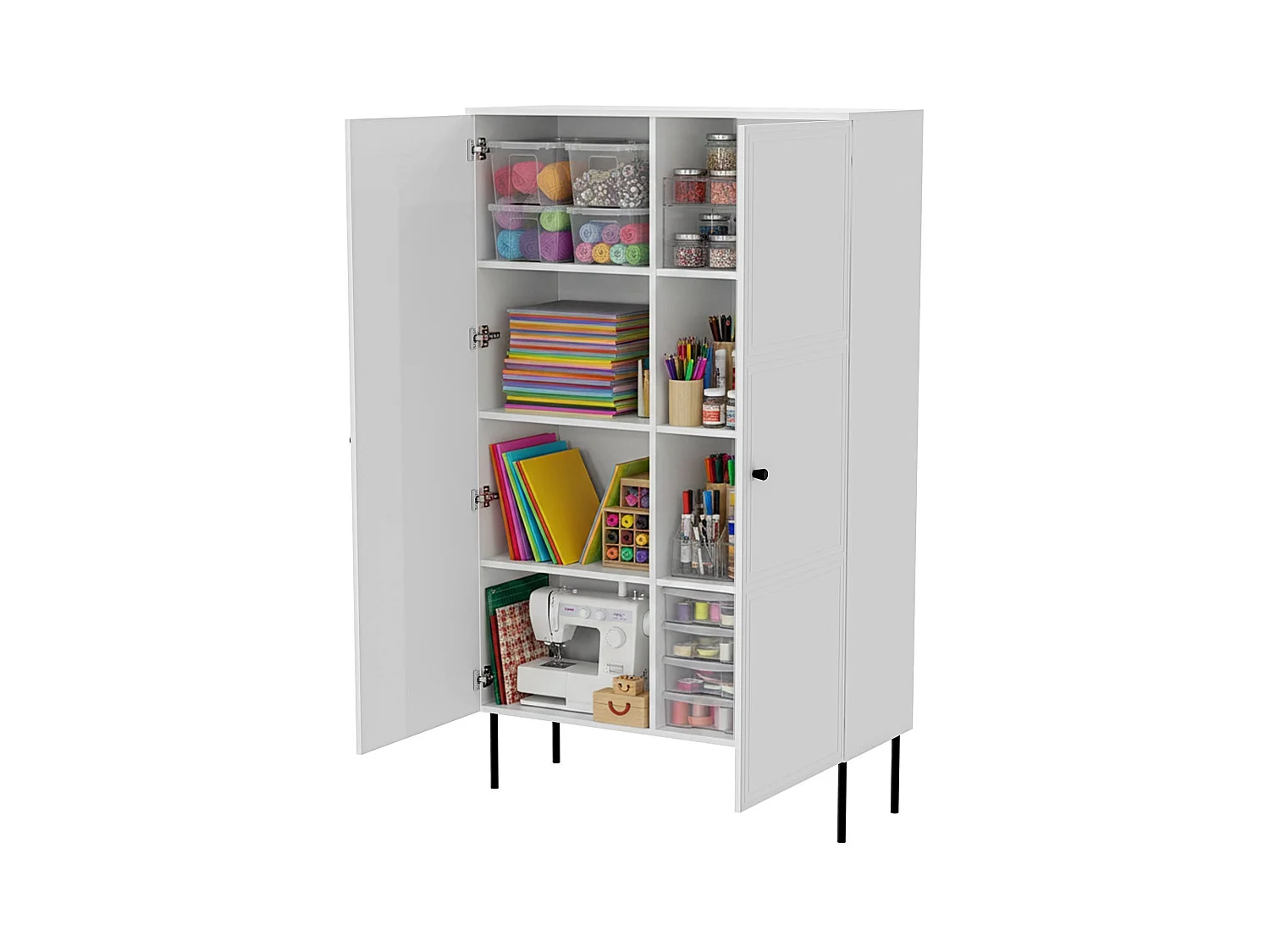 Armoire polyvalente 2 portes Montijo, 6 étagères, 39x166h cm Blanc