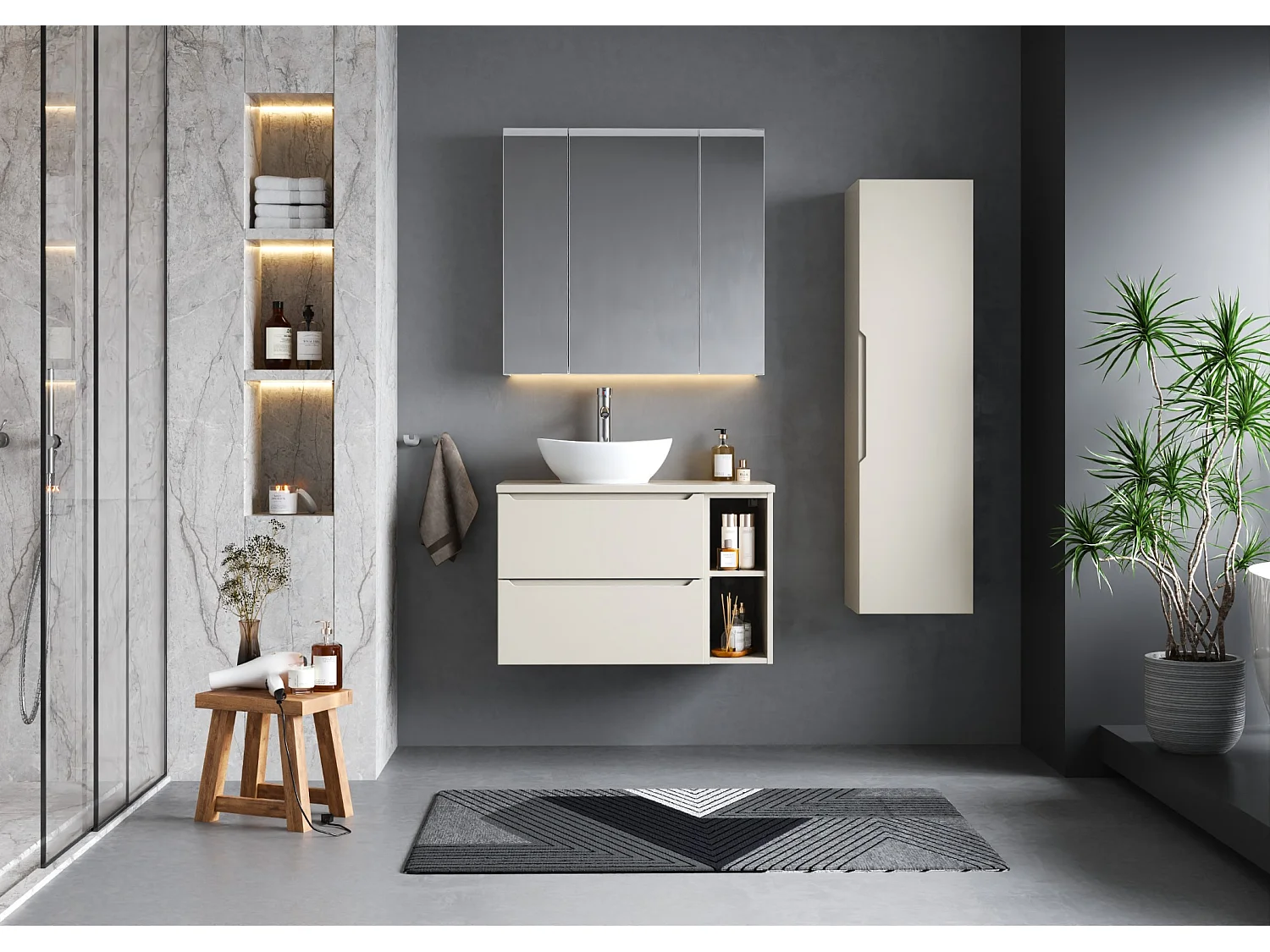 Kasjmier badkamerset 80 cm Kast Rek Etna-blad