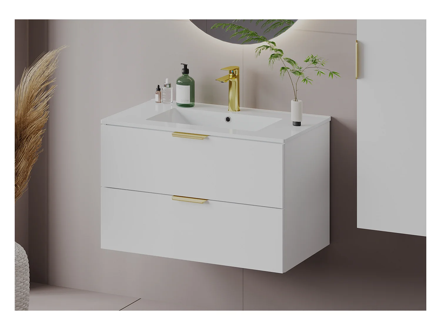 Ensemble de salle de bain blanc 80 cm Armoire avec plan de travail Pile
