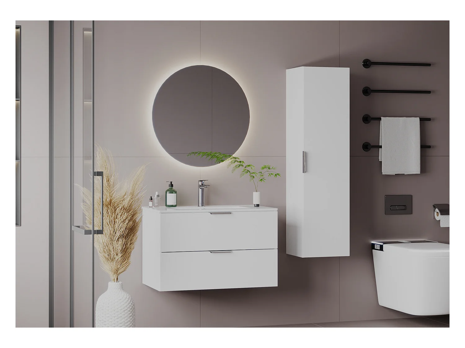 Ensemble de salle de bain blanc 80 cm Armoire avec plan de travail Pile