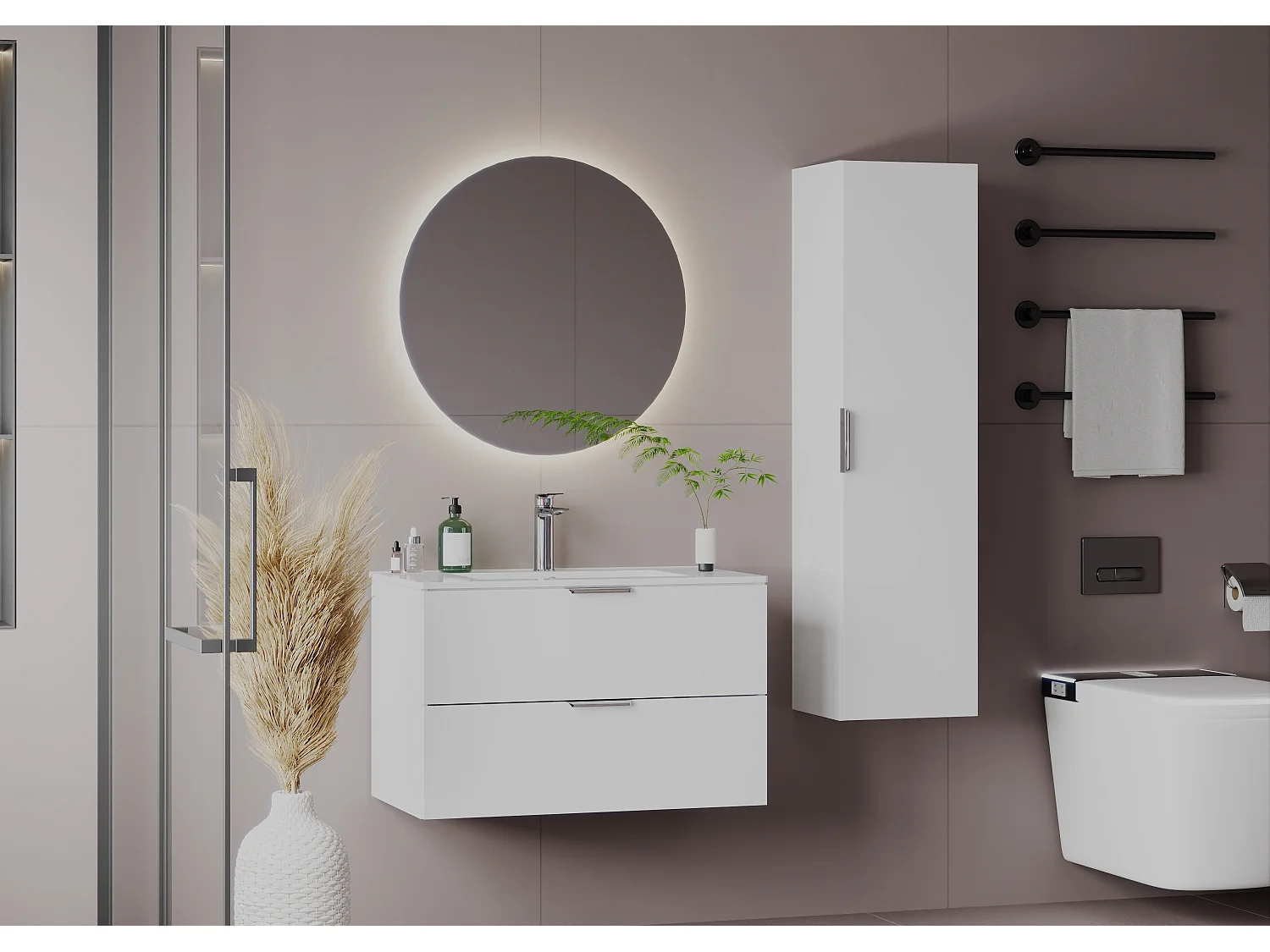 Ensemble de salle de bain blanc 80 cm Armoire avec plan de travail Pile