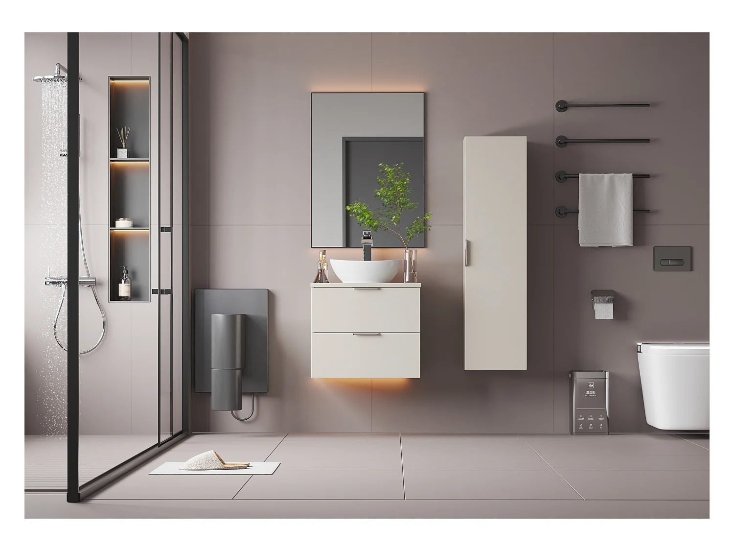 Ensemble de salle de bain en cachemire 60 cm Armoire avec plateau Pile