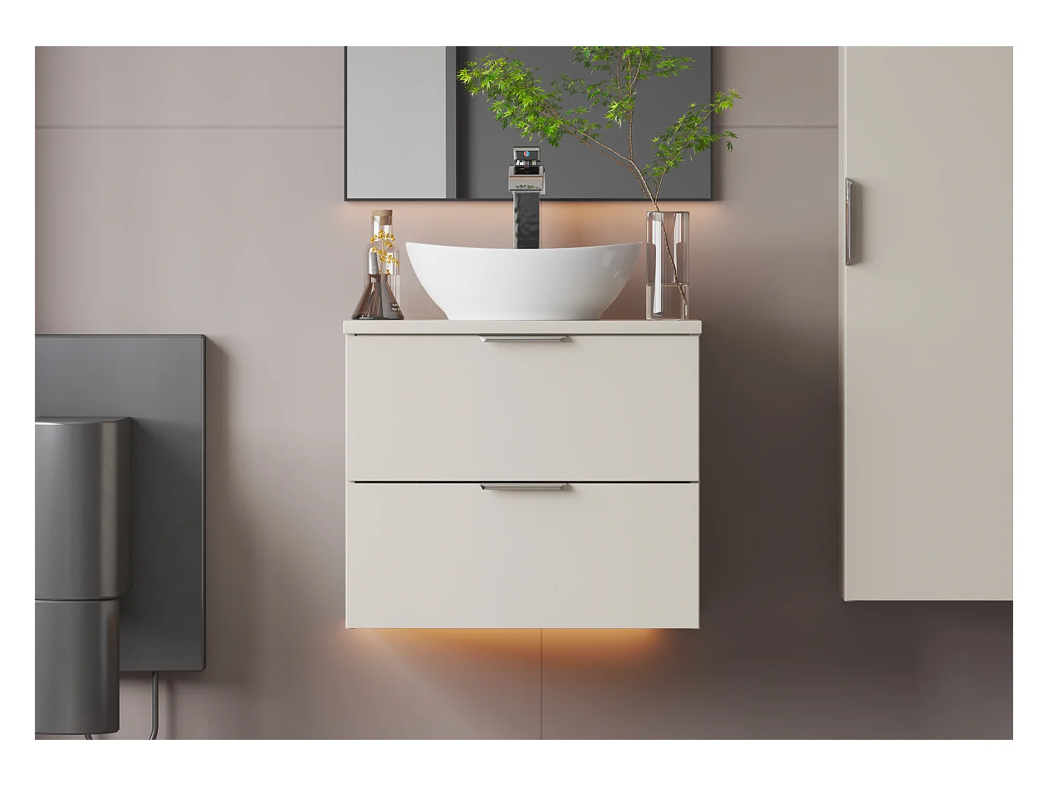 Ensemble de salle de bain en cachemire 60 cm Armoire avec plateau Pile