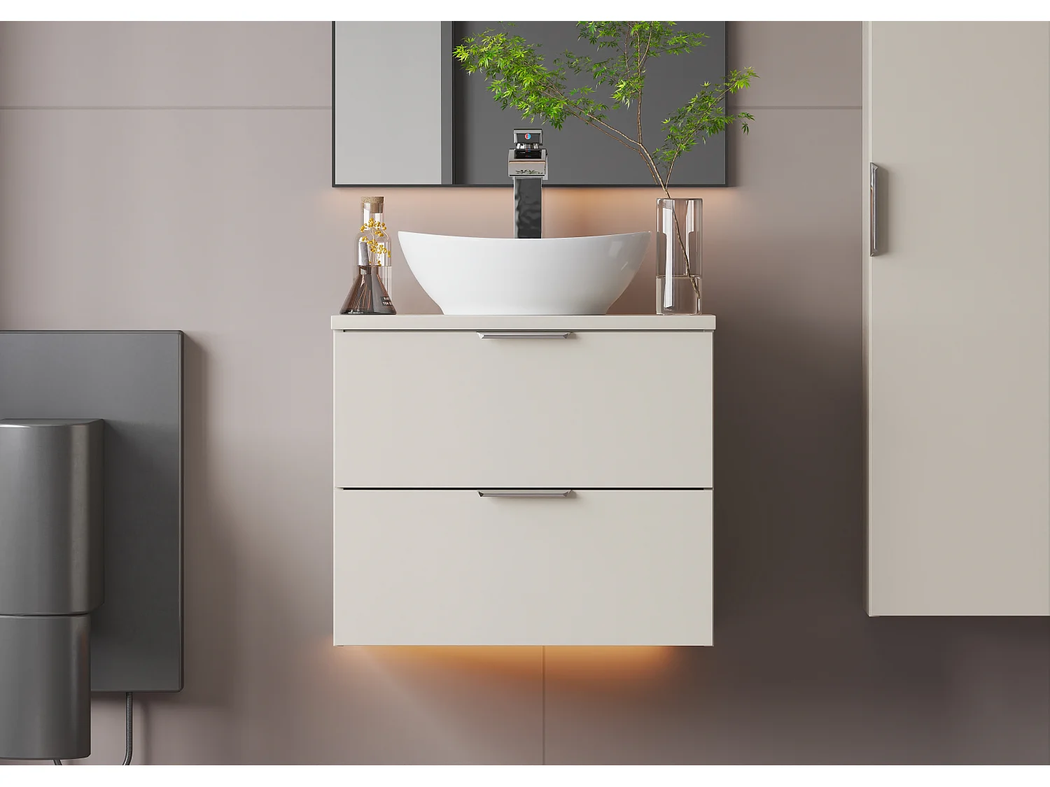 Ensemble de salle de bain en cachemire 60 cm Armoire avec plateau Pile