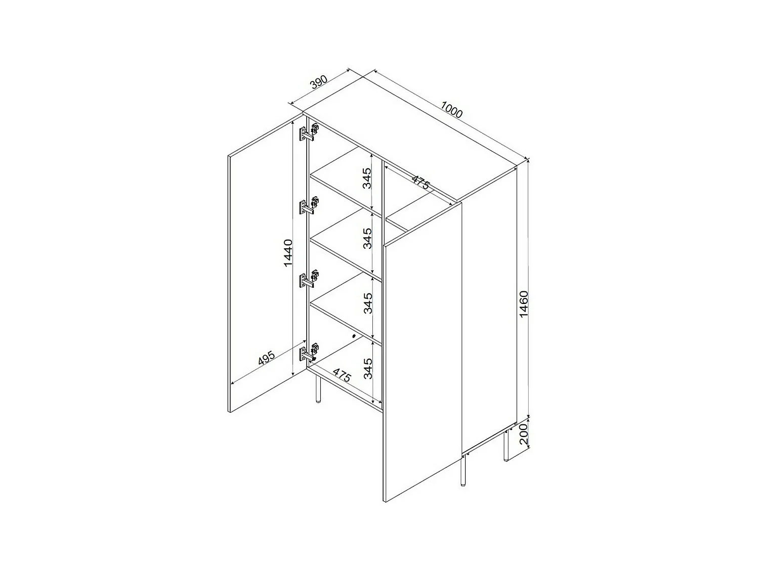 Armoire polyvalente 2 portes Montijo, 6 étagères, 39x166h cm Noir