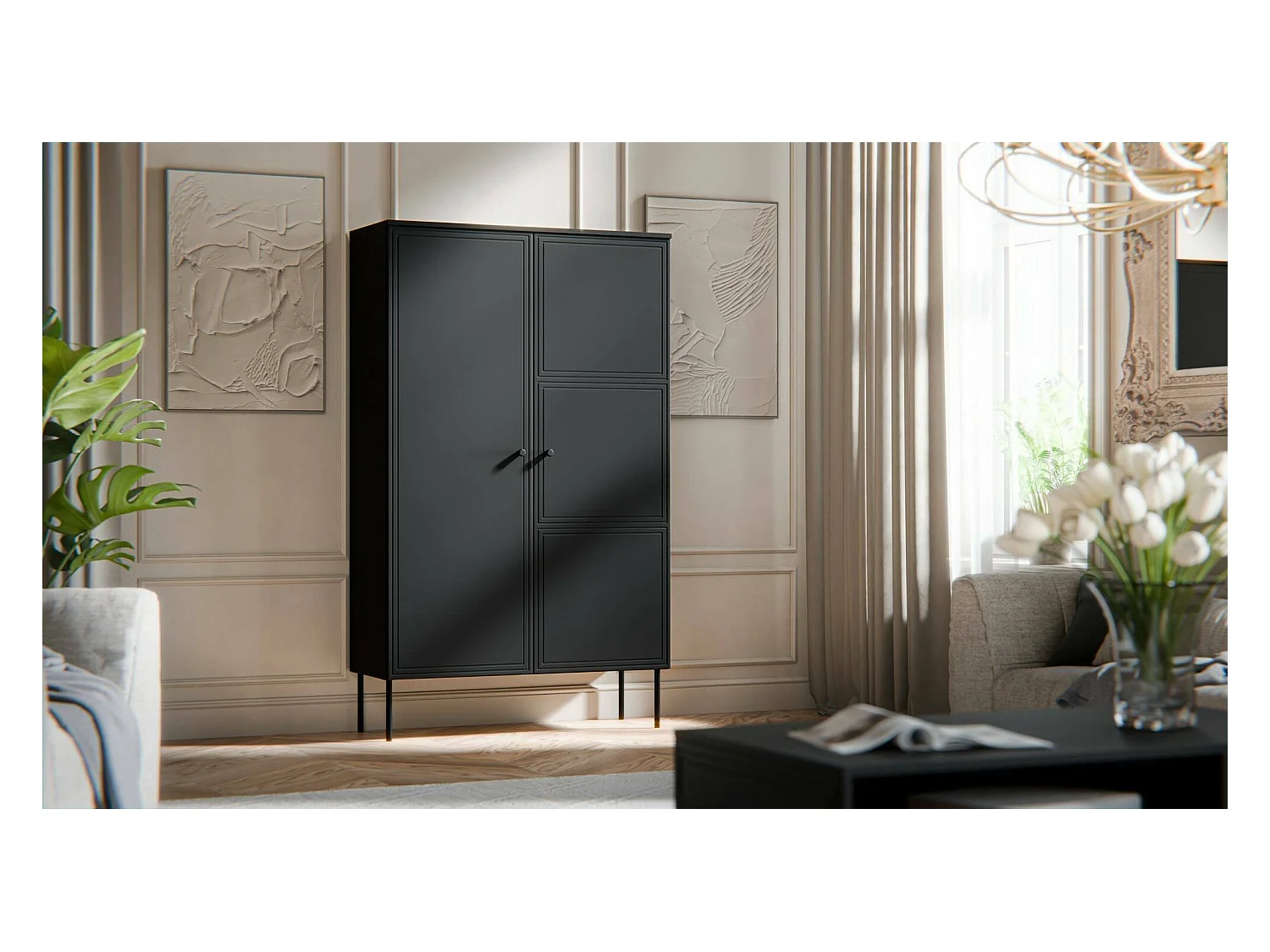 Armoire polyvalente 2 portes Montijo, 6 étagères, 39x166h cm Noir