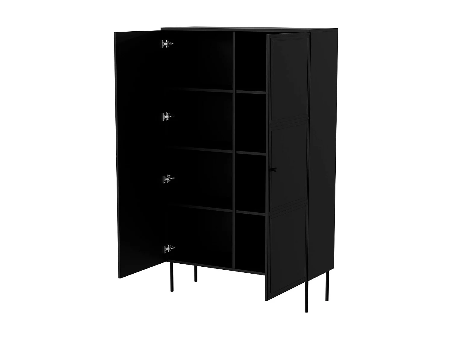 Armário Multiuso Sedilo 2 Portas, 6 Prateleiras, 100x166h cm Preto, Abertura de Bater, 2 Portas