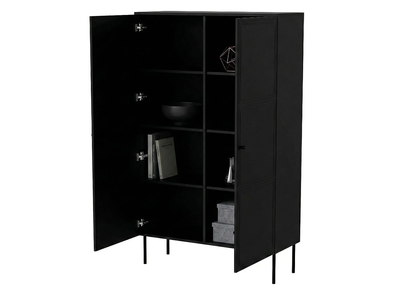 Armário Multiuso Sedilo 2 Portas, 6 Prateleiras, 100x166h cm Preto, Abertura de Bater, 2 Portas