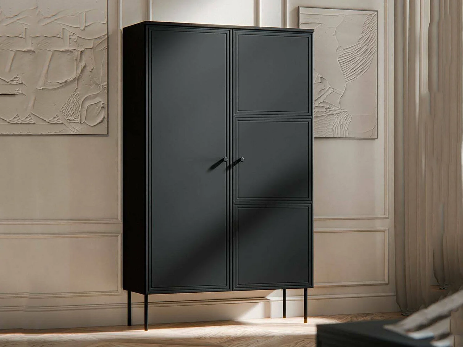 Armário Multiuso Sedilo 2 Portas, 6 Prateleiras, 100x166h cm Preto, Abertura de Bater, 2 Portas